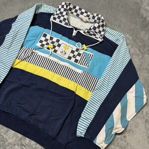 VTG 90s Quarter Zip Colorclocked LINE-UP Pullover Unisex Size L Retro Multicolor